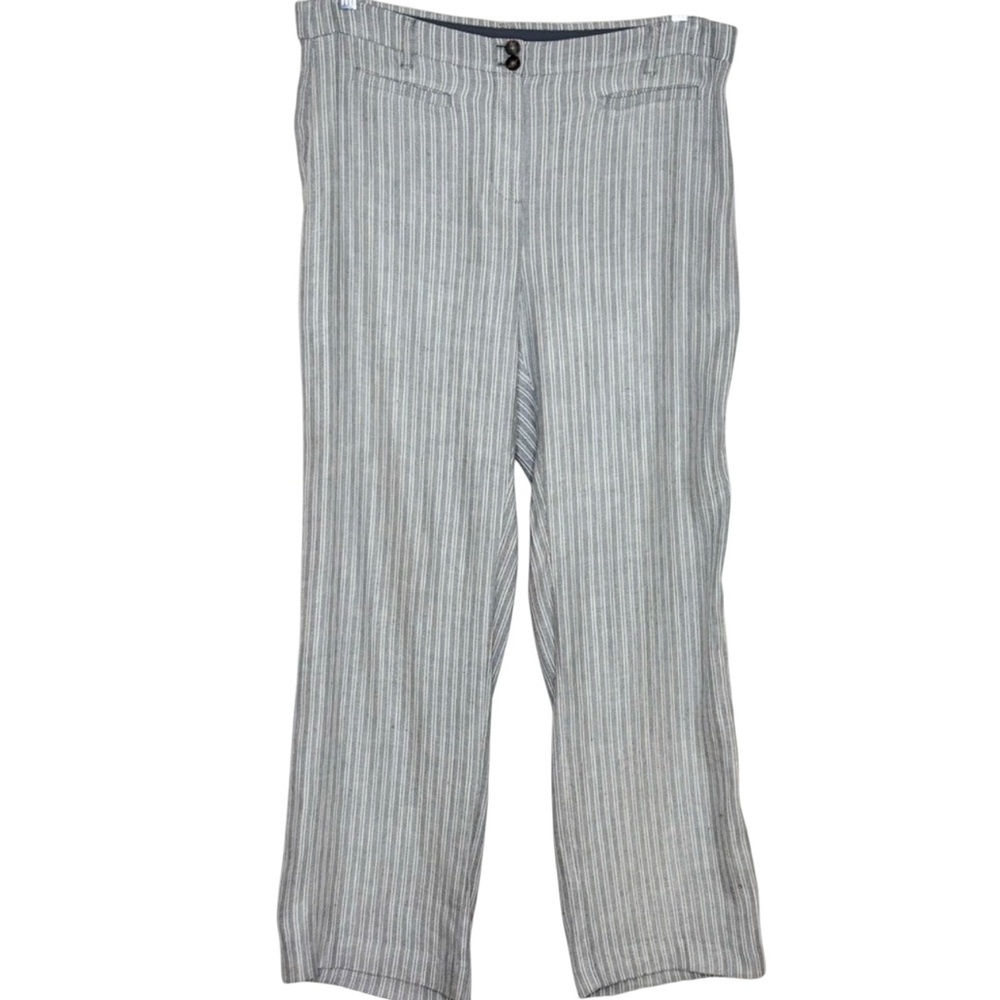 J. Jill Linen Stretch Trousers in Grey/White Striped, Sz L